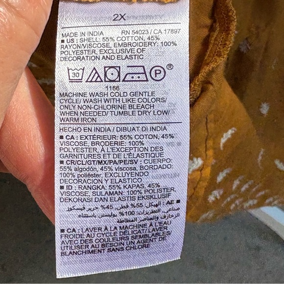 Old Navy Women Milkmaid Mini Dress Tiered Dainty Floral Embroidery Mustard sz 2X - Picture 8 of 12